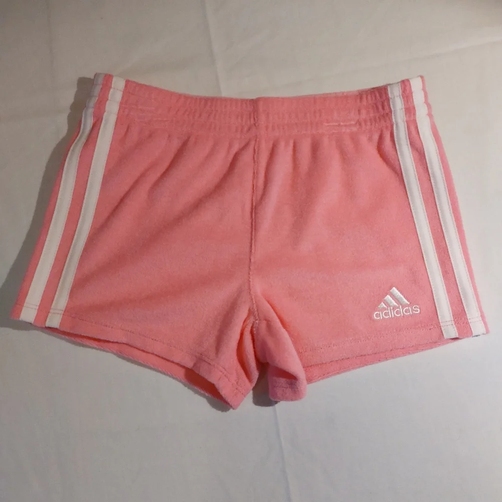 Adidas Trefoil French Terry Girls Shorts NWT Size 4 Pink White